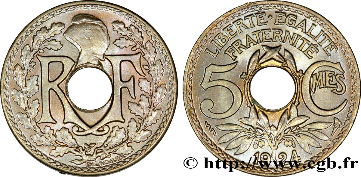 5 centimes Lindauer, petit module 1924 Poissy F.122/9 MS65 