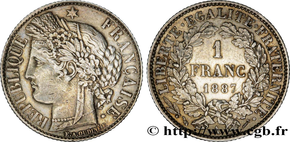 1 franc Cérès, IIIe République 1887 Paris F.216/9 EBC60 