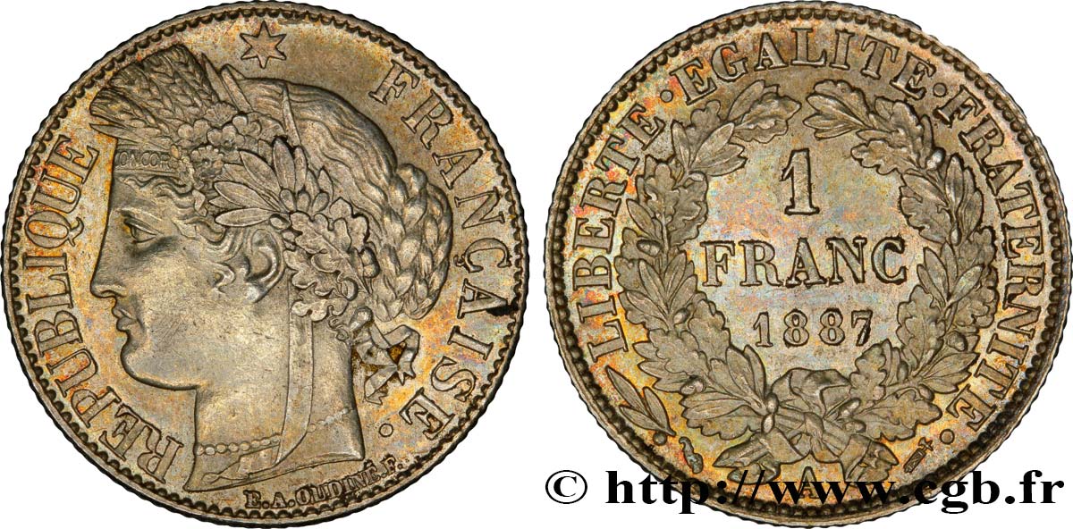1 franc Cérès, IIIe République 1887 Paris F.216/9 MS60 