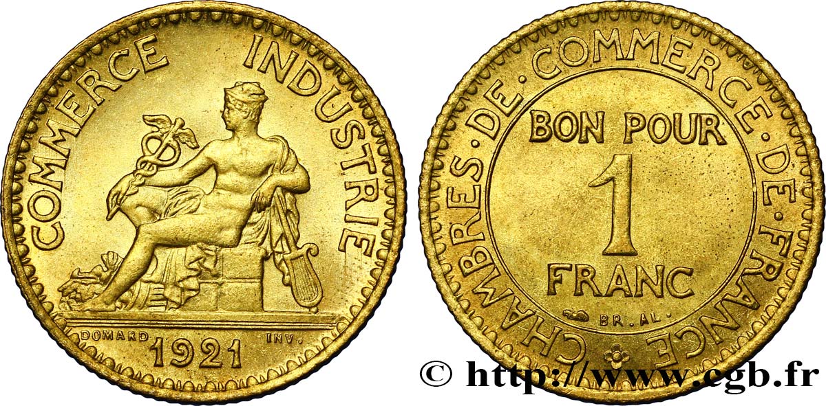 1 franc Chambres de Commerce 1921 Paris F.218/3 MS63 