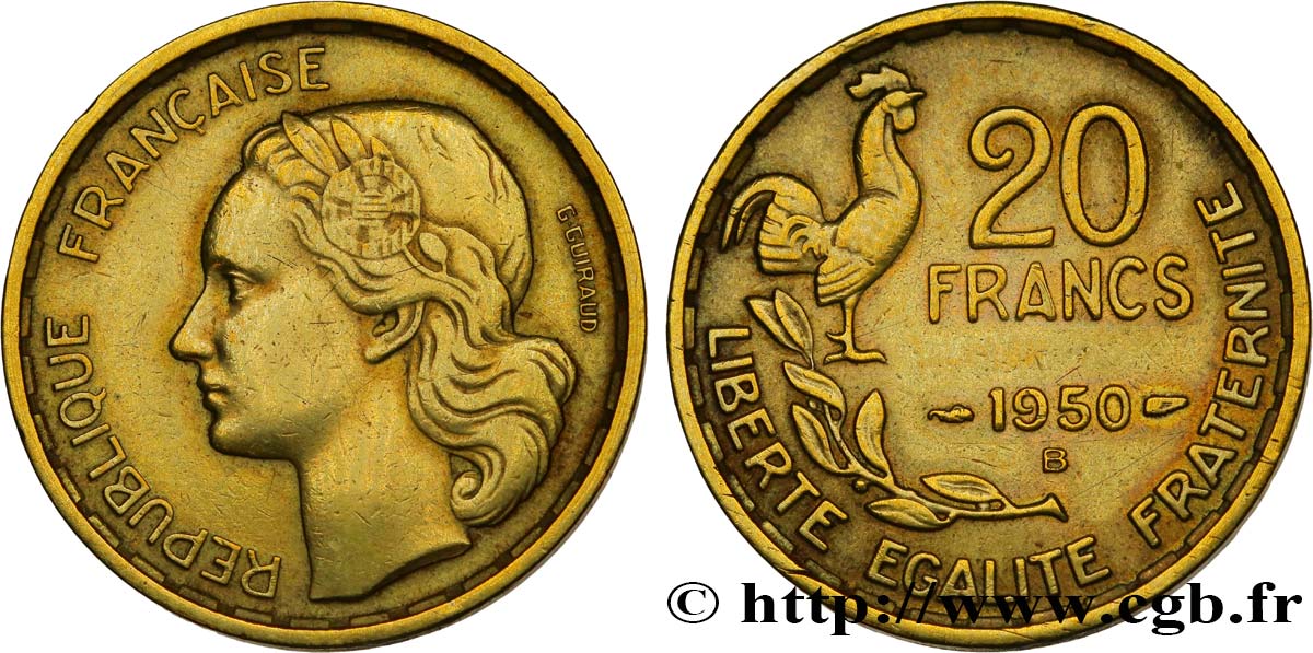 20 francs G. Guiraud, 3 faucilles 1950 Beaumont-Le-Roger F.402/5 TTB45