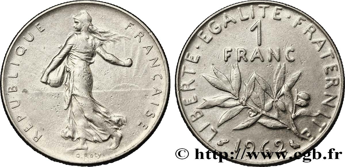 1 franc Semeuse, nickel 1962 Paris F.226/7 BB40 