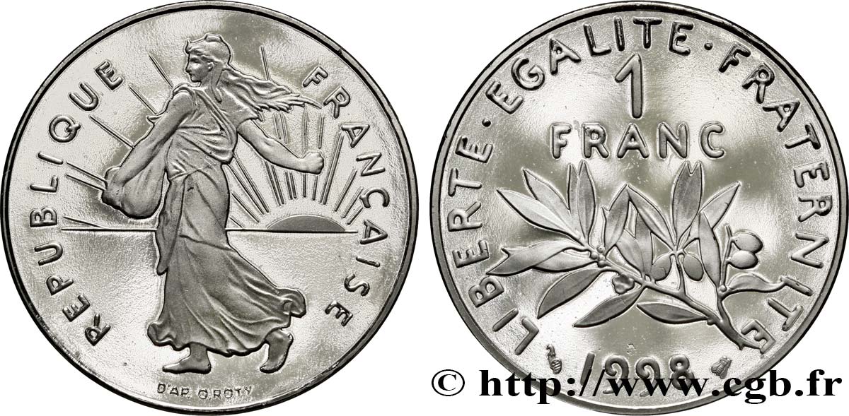 1 franc Semeuse, nickel, BE (Belle Épreuve) 1998 Pessac F.226/46 var. MS67 