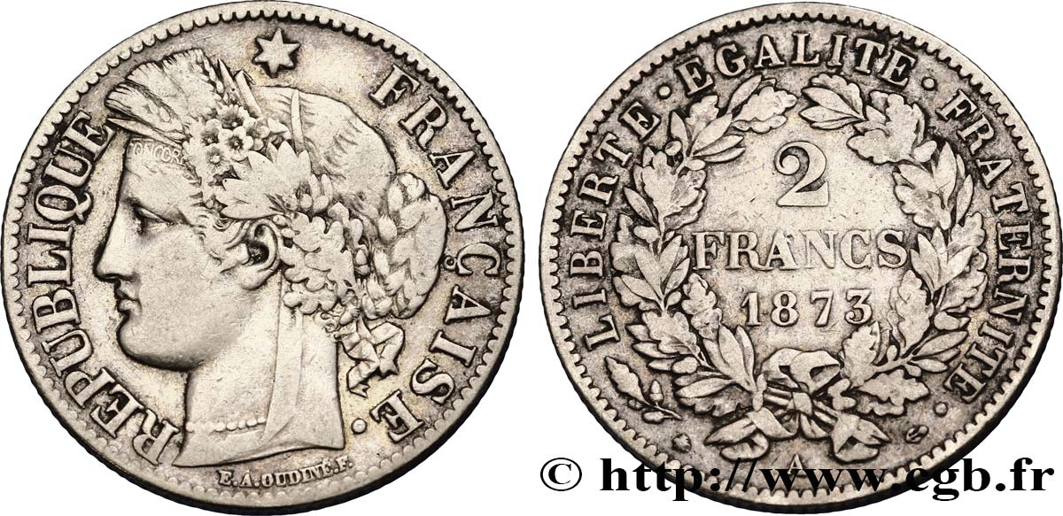 2 francs Cérès, avec légende 1873 Paris F.265/10 MBC40 