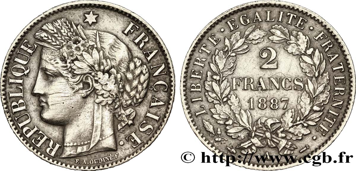2 francs Cérès, avec légende 1887 Paris F.265/13 SUP55 