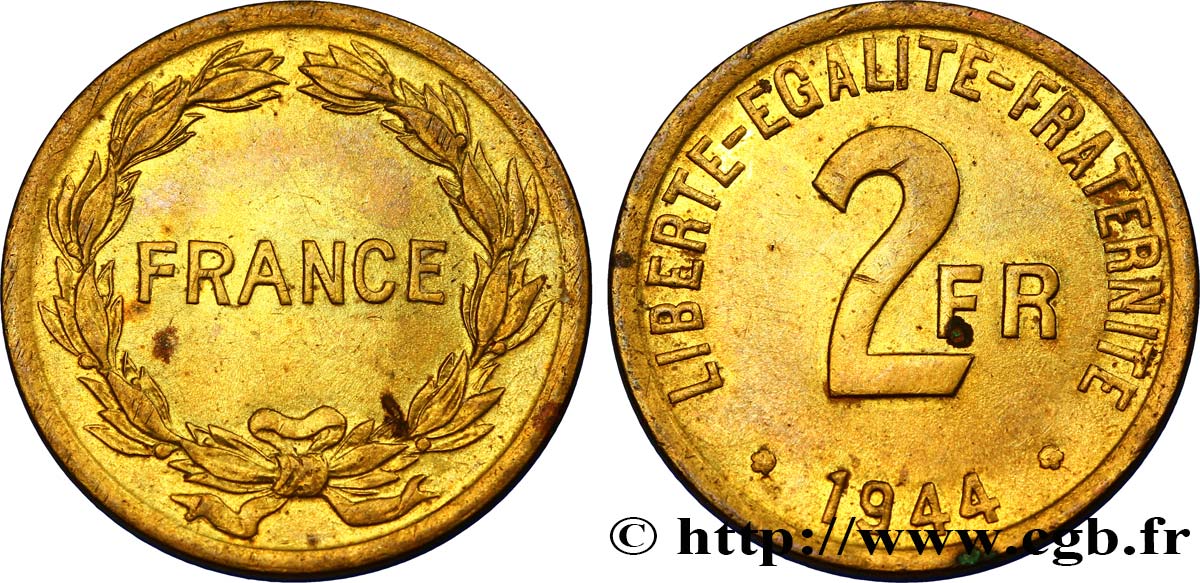 2 francs France 1944 F.271/1 AU58