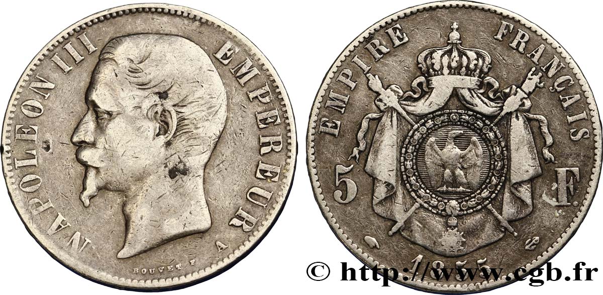 5 francs Napoléon III, tête nue 1855 Paris F.330/3 BC30 