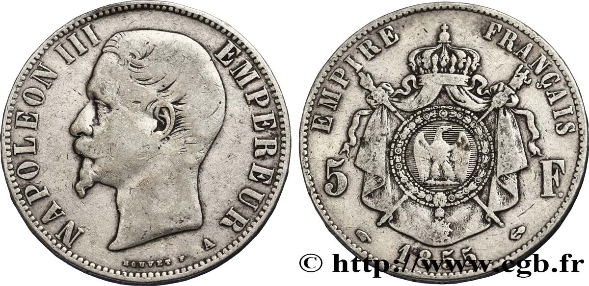 5 francs Napoléon III, tête nue 1855 Paris F.330/3 S30 