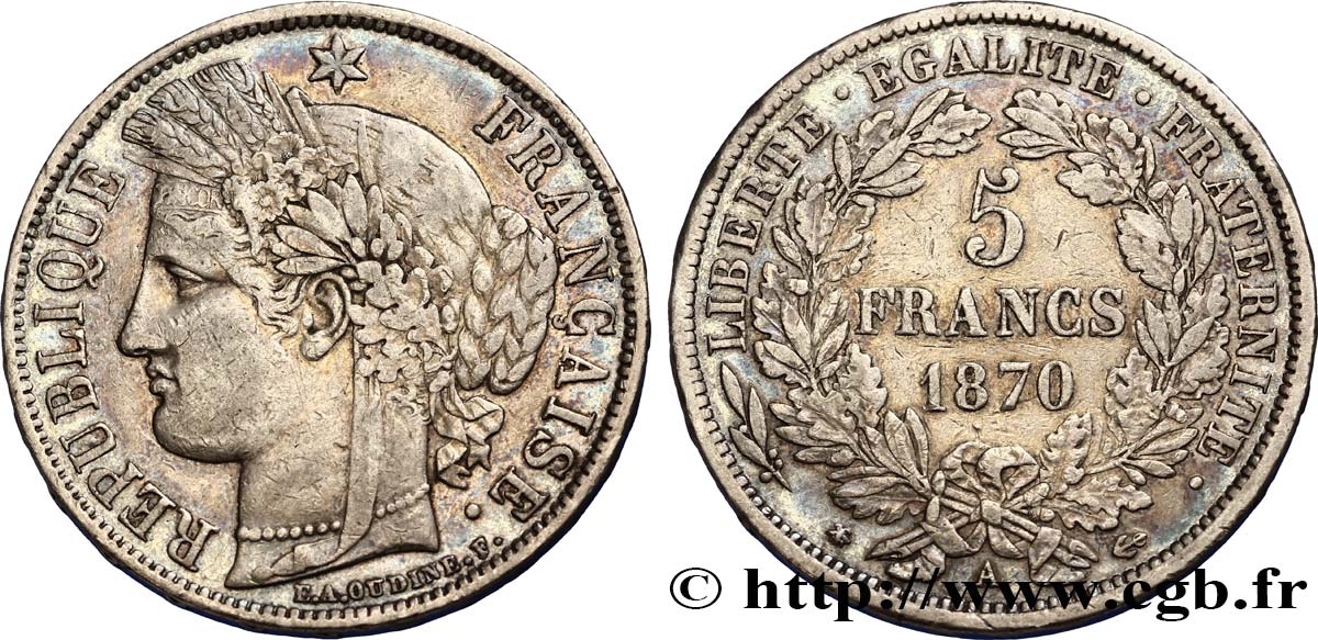 5 francs Cérès, avec légende 1870 Paris F.333/1 TTB48