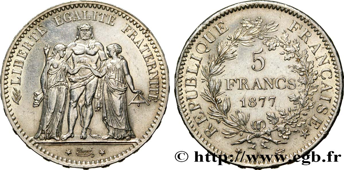 5 francs Hercule 1877 Paris F.334/19 SS50 