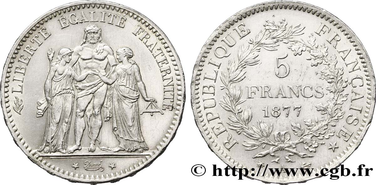 5 francs Hercule 1877 Paris F.334/19 AU52 