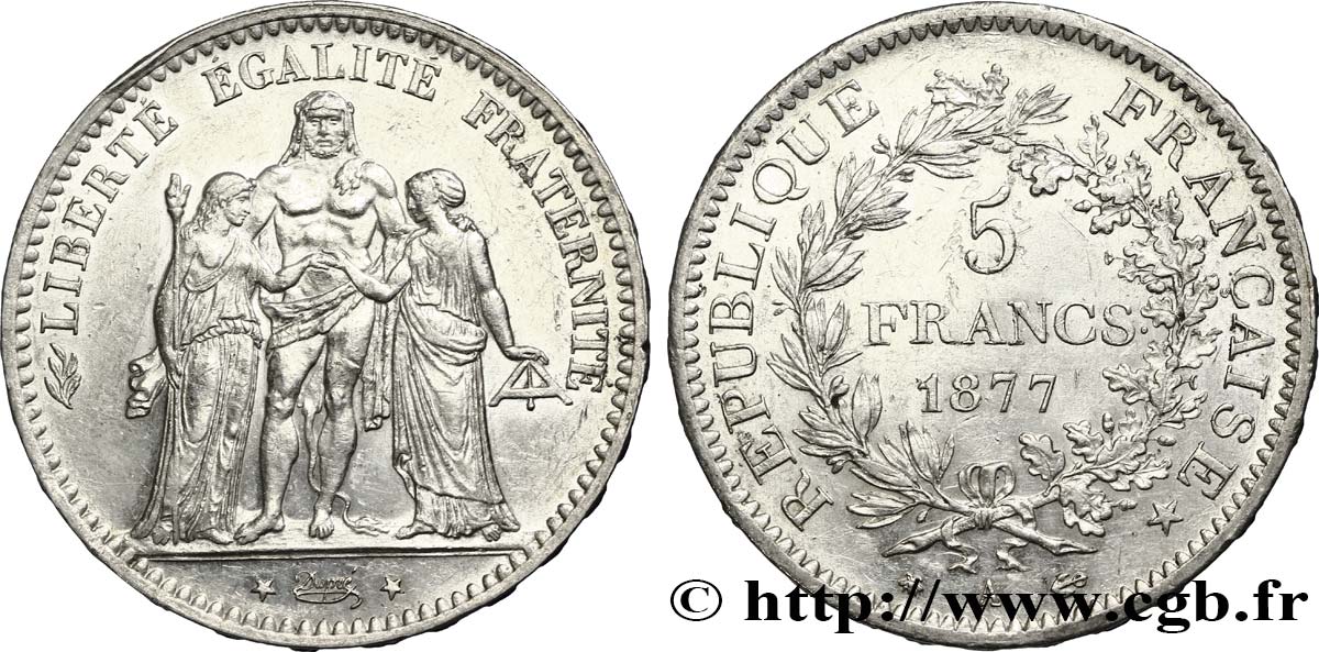 5 francs Hercule 1877 Paris F.334/19 AU52 