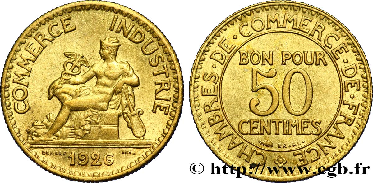 50 centimes Chambres de Commerce 1926 Paris F.191/8 AU58 