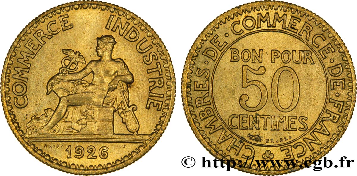 50 centimes Chambres de Commerce 1926 Paris F.191/8 SUP58 