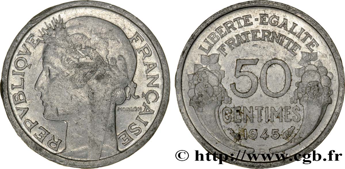 50 centimes Morlon, légère 1945 Beaumont-le-Roger F.194/6 AU54 