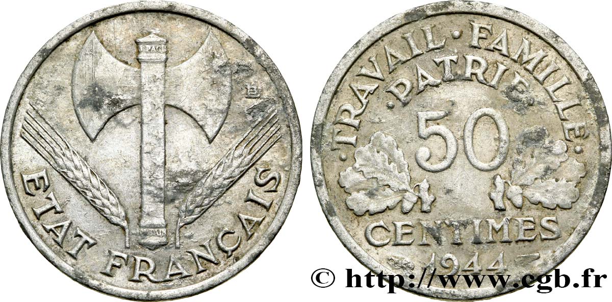 50 centimes Francisque, légère 1944  F.196/4 VF35 