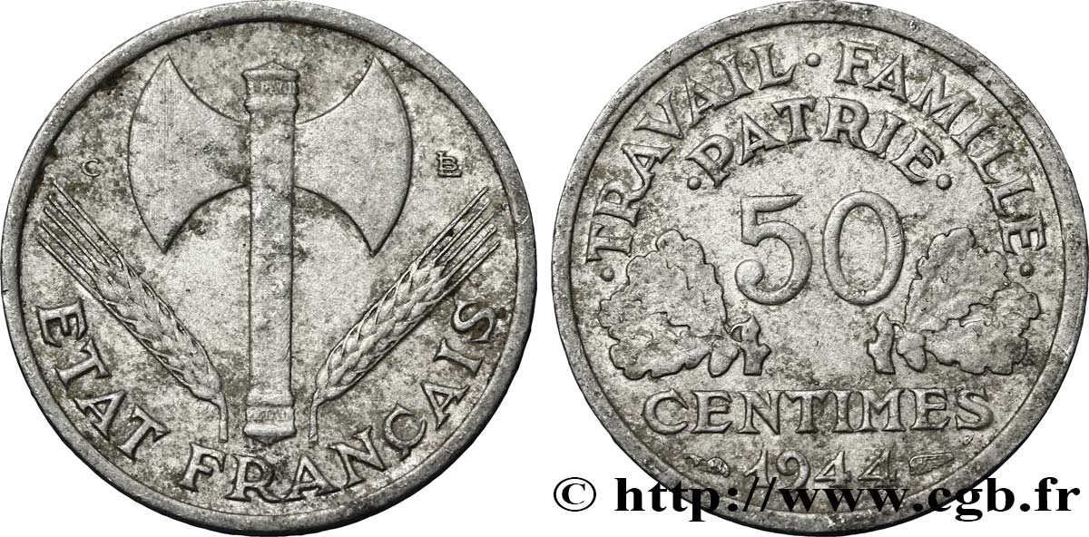 50 centimes Francisque, légère 1944  F.196/4 S35 