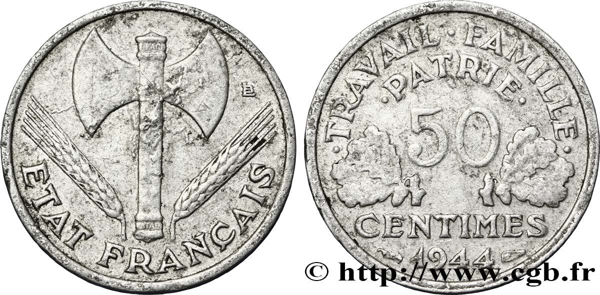 50 centimes Francisque, légère 1944 F.196/4 S35