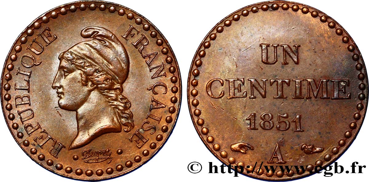 Un centime Dupré, IIe République 1851 Paris F.101/7 SS48