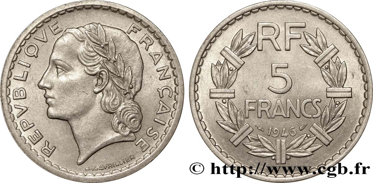 5 francs Lavrillier, aluminium 1946  F.339/6 AU58 