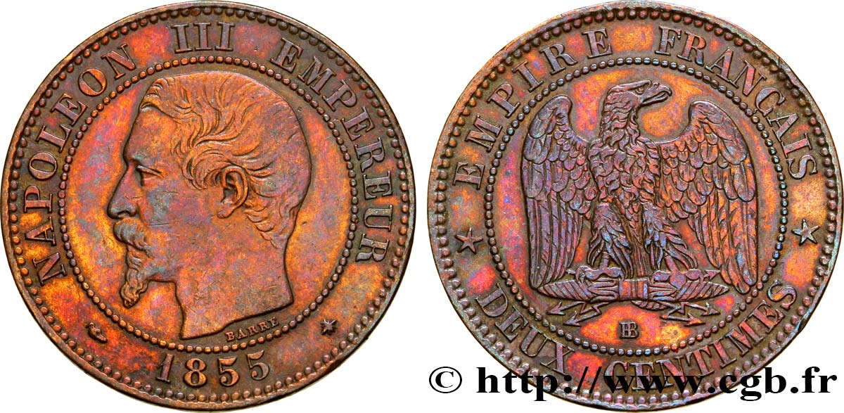 Deux centimes Napoléon III, tête nue 1855 Strasbourg F.107/23 TTB48 
