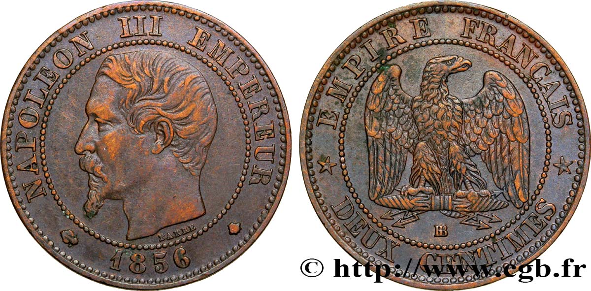 Deux centimes Napoléon III, tête nue 1856 Strasbourg F.107/40 XF48 