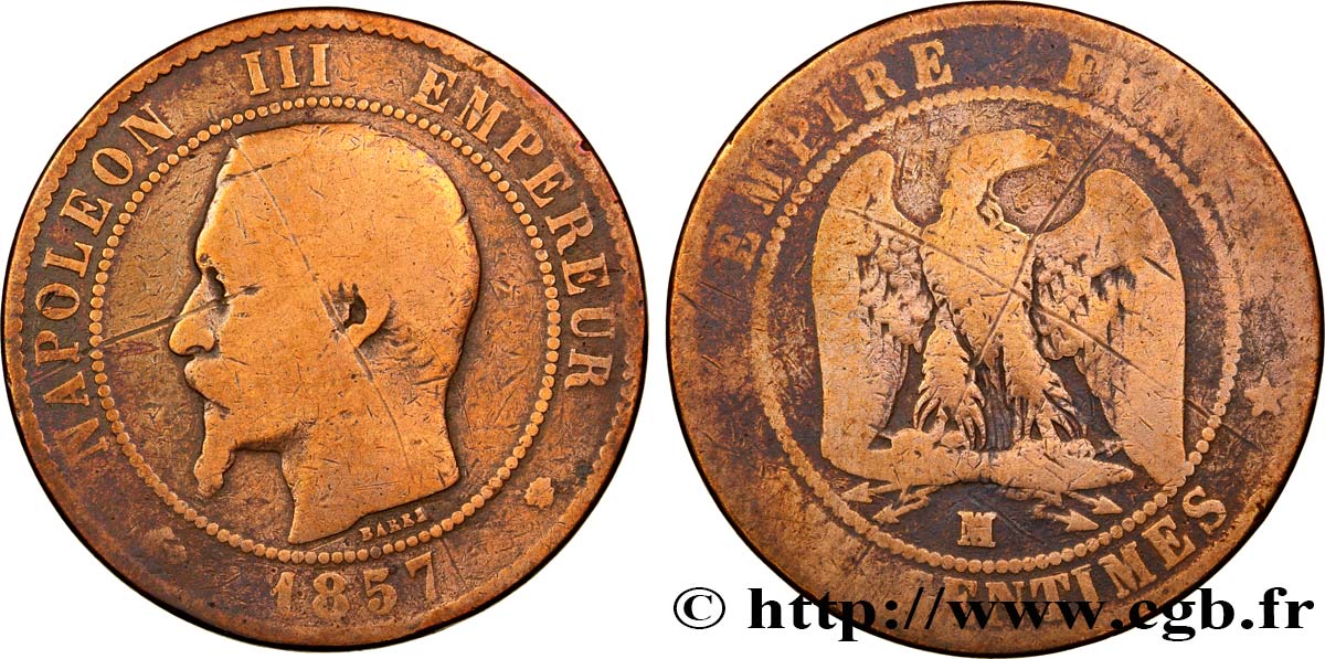 Dix centimes Napoléon III, tête nue 1857 Marseille F.133/45 RC8 