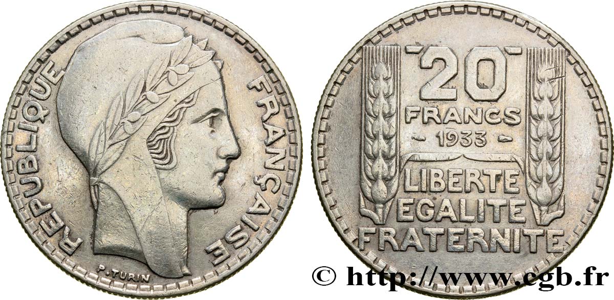 20 francs Turin, rameaux courts 1933  F.400/4 XF45 