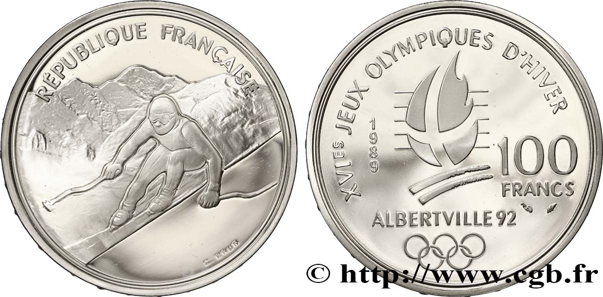 Belle Épreuve 100 francs - Ski Alpin / Descente du Mont-Blanc 1989 Paris F5.1606 1 MS70