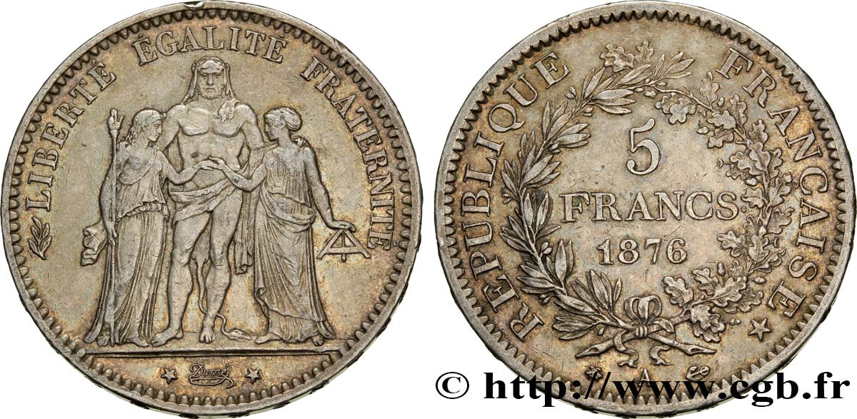 5 francs Hercule 1876 Paris F.334/17 AU50 
