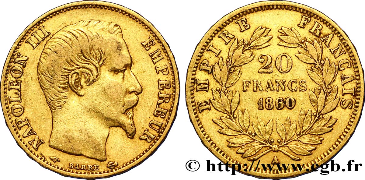20 francs or Napoléon III, tête nue 1860 Paris F.531/18 TTB45 
