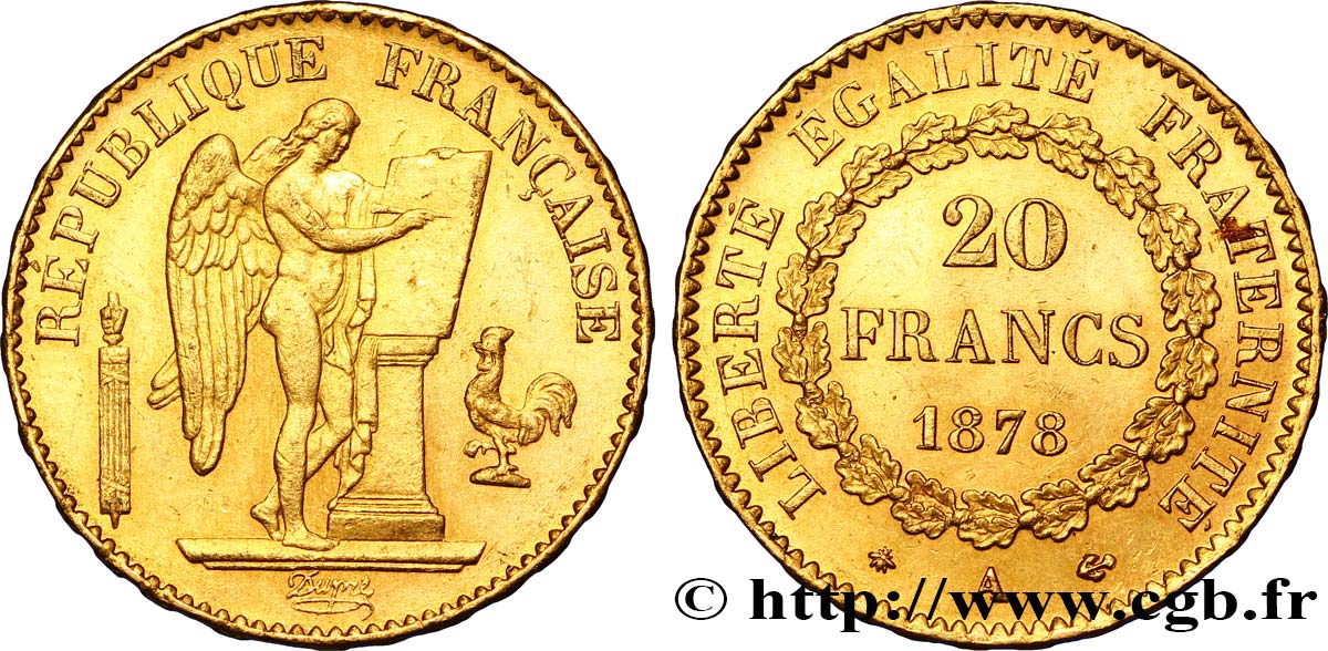 20 francs or Génie, Troisième République 1878 Paris F.533/6 MBC52 