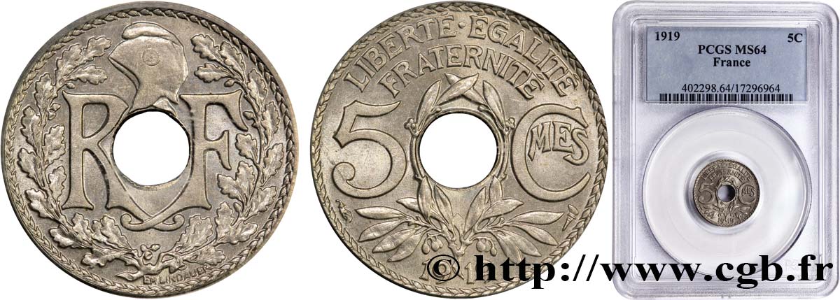5 centimes Lindauer, grand module 1919  F.121/3 SPL64 PCGS