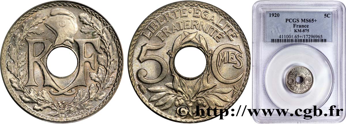 5 centimes Lindauer, grand module 1920  F.121/4 MS65 PCGS