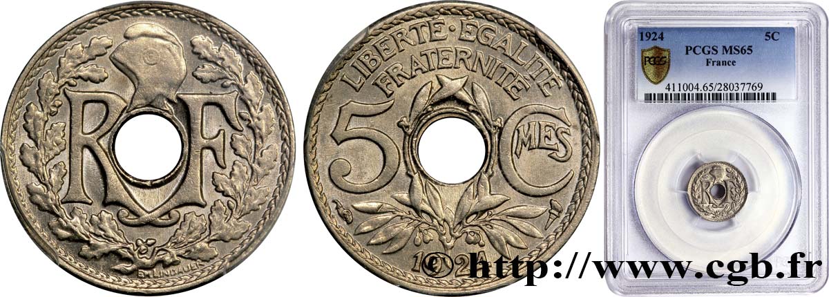 5 centimes Lindauer, petit module 1924 F.122/8 fST64
