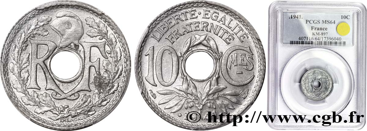 10 centimes Lindauer zinc, Cmes souligné et millésime avec points 1941 F.140/2 SPL64