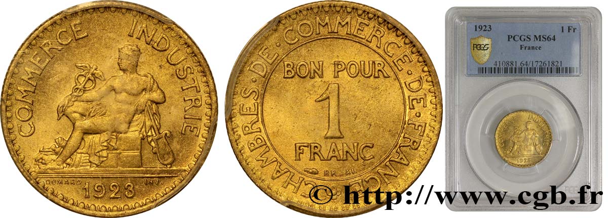 1 franc Chambres de Commerce 1923 Paris F.218/5 fST64 PCGS