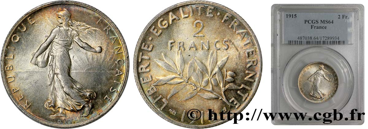 2 francs Semeuse 1915  F.266/17 MS64 PCGS