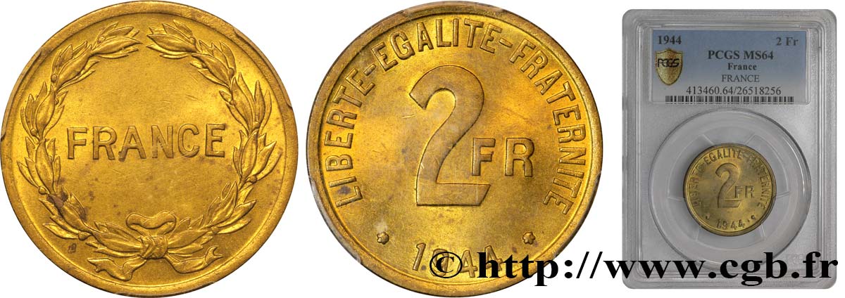 2 francs France 1944  F.271/1 fST64 PCGS
