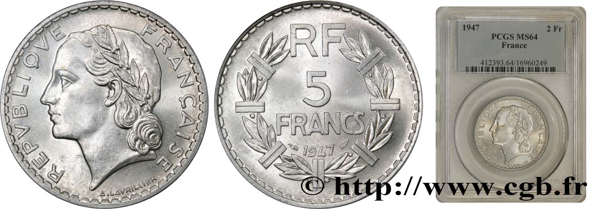 5 francs Lavrillier, aluminium 1947  F.339/9 MS64 