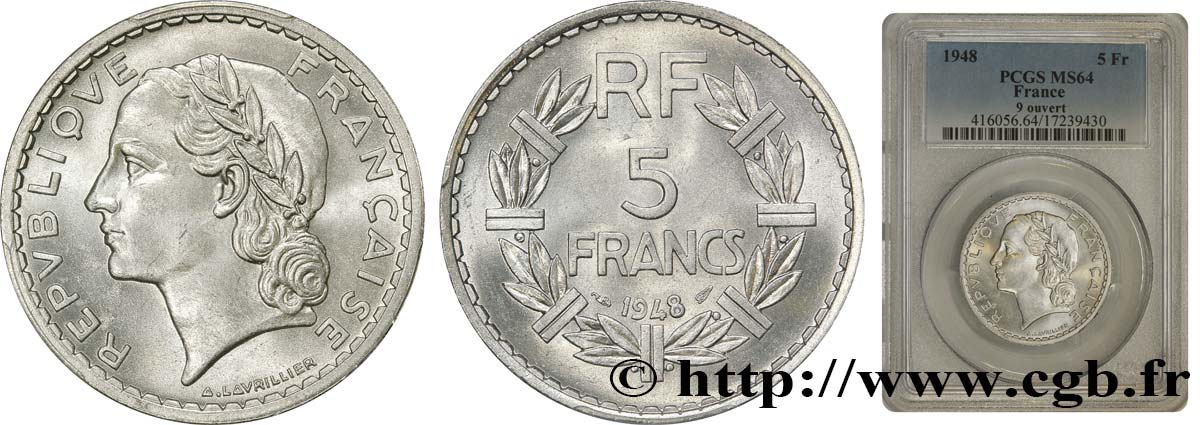 5 francs Lavrillier, aluminium 1948  F.339/13 MS64 PCGS