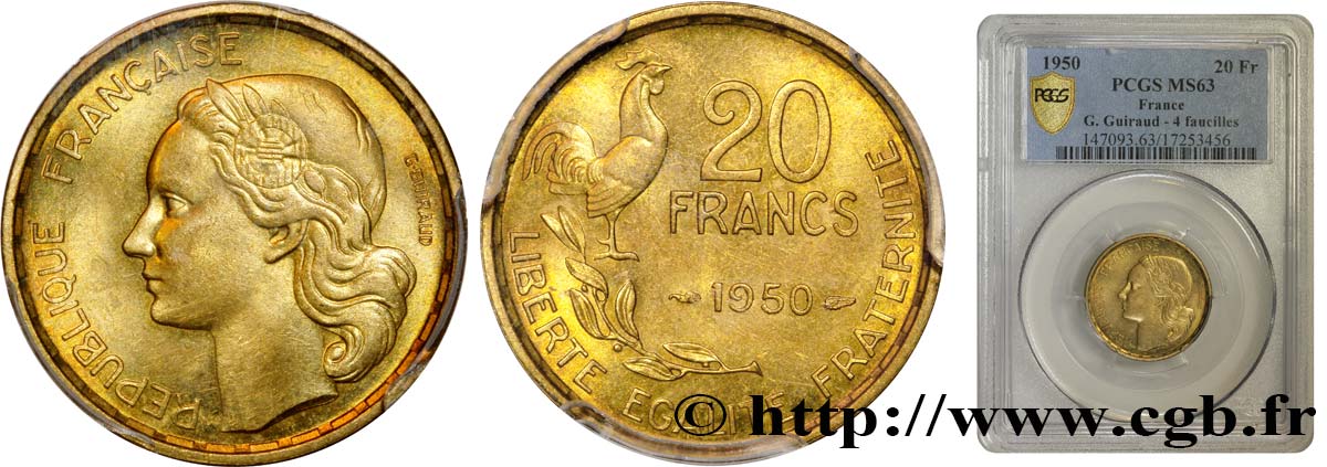 20 francs G. Guiraud 1950  F.402/3 EBC62 