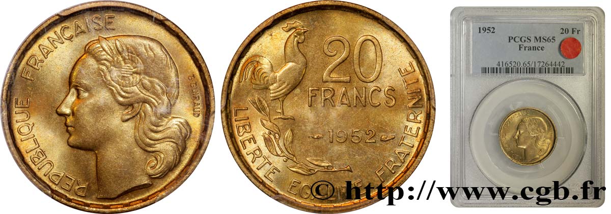 20 francs G. Guiraud 1952  F.402/9 FDC65 PCGS