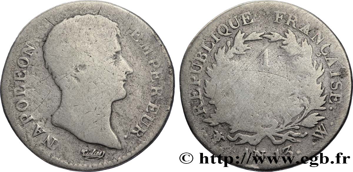 1 franc Napoléon Empereur, Calendrier révolutionnaire 1805 Lille F.201/28 G5 