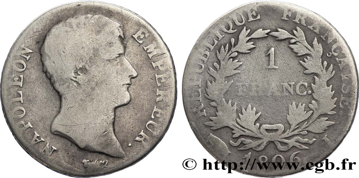 1 franc Napoléon Empereur, Calendrier grégorien 1806 Limoges F.202/3 SGE8 