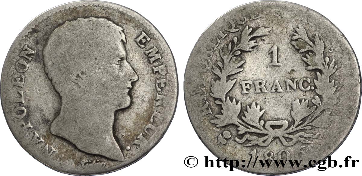 1 franc Napoléon Empereur, Calendrier grégorien 1806 Bayonne F.202/5 VG8 