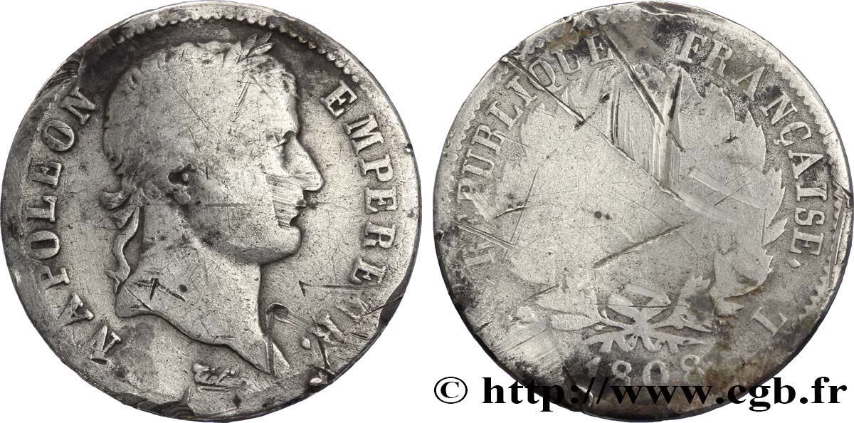 1 franc Napoléon Ier tête laurée, République française 1808 Bayonne F.204/9 AG3 