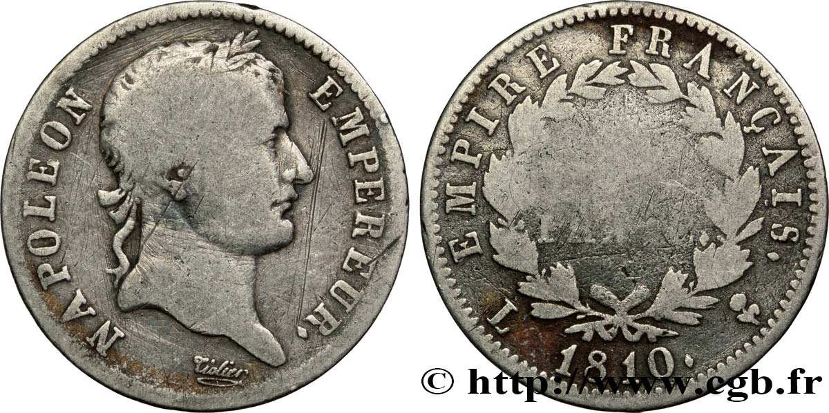 1 franc Napoléon Ier tête laurée, Empire français 1810 Bayonne F.205/21 VG11 