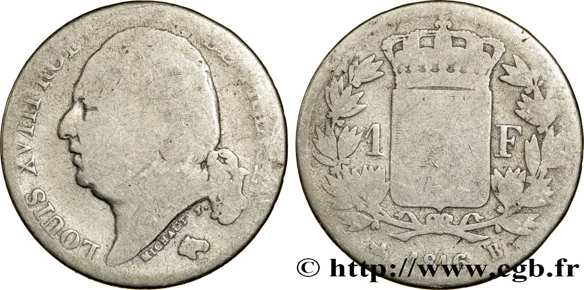1 franc Louis XVIII 1816 Rouen F.206/2 B8 