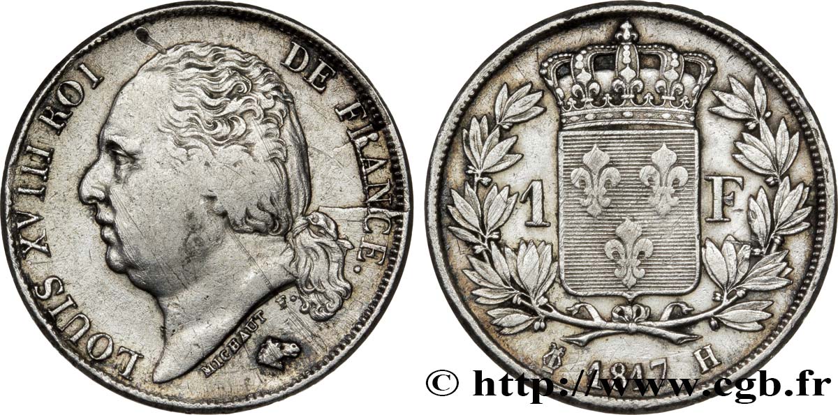 1 franc Louis XVIII 1817 La Rochelle F.206/12 TB30 